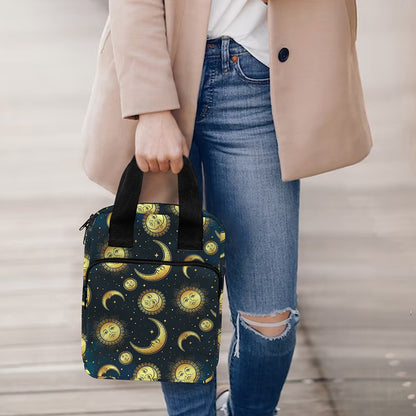 Vintage Moon And Sun Pattern Print Bible Tote Bag