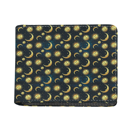 Vintage Moon And Sun Pattern Print Bifold Wallet