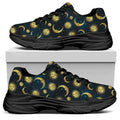 Vintage Moon And Sun Pattern Print Black Chunky Shoes