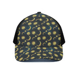 Vintage Moon And Sun Pattern Print Black Mesh Trucker Cap