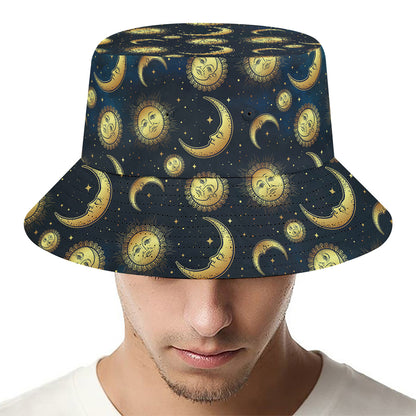 Vintage Moon And Sun Pattern Print Bucket Hat