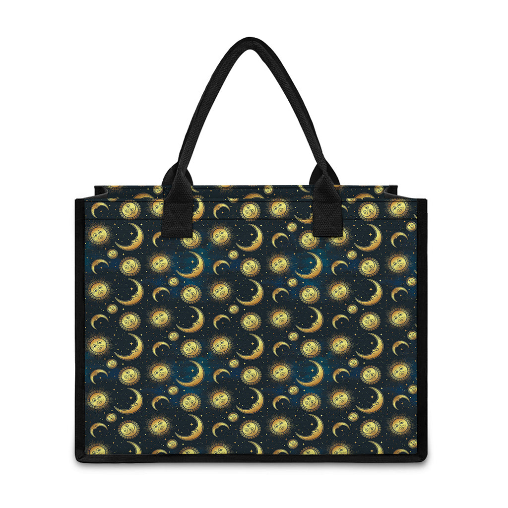Vintage Moon And Sun Pattern Print Canvas Tote Bag