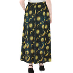 Vintage Moon And Sun Pattern Print Chiffon Maxi Skirt