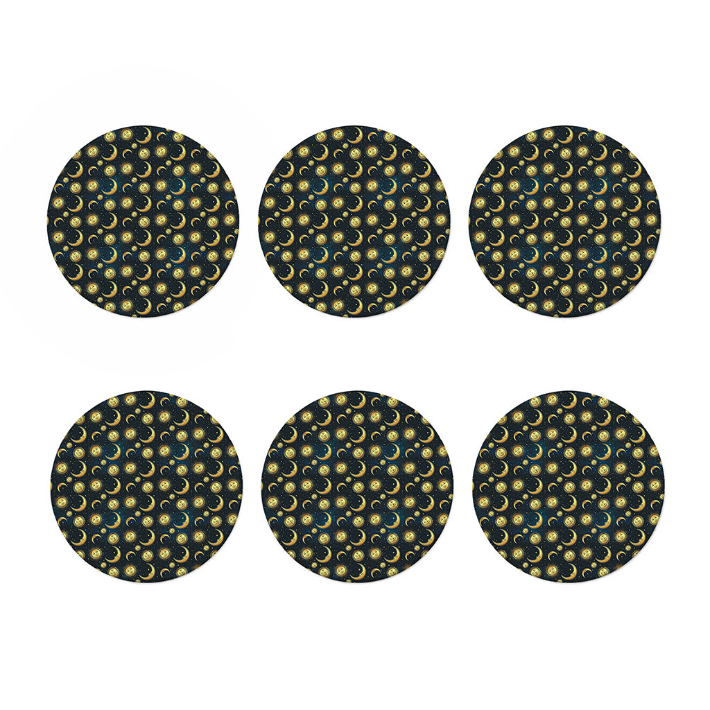 Vintage Moon And Sun Pattern Print Coaster Set