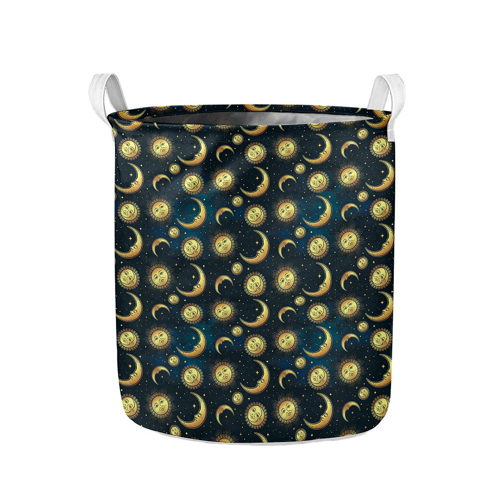 Vintage Moon And Sun Pattern Print Collapsible Laundry Basket