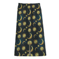 Vintage Moon And Sun Pattern Print Cotton Front Slit Maxi Skirt