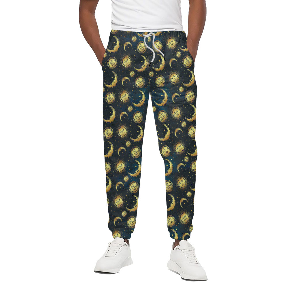 Vintage Moon And Sun Pattern Print Cotton Pants