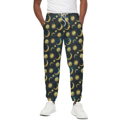 Vintage Moon And Sun Pattern Print Cotton Pants