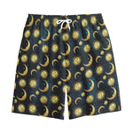 Vintage Moon And Sun Pattern Print Cotton Shorts