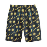 Vintage Moon And Sun Pattern Print Cotton Shorts