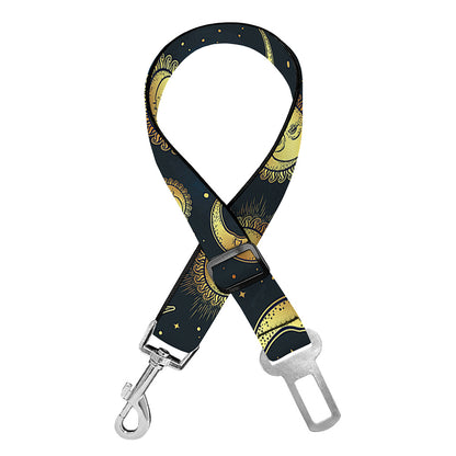 Vintage Moon And Sun Pattern Print Dog Seat Belt