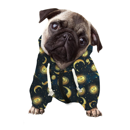 Vintage Moon And Sun Pattern Print Dog Zip Up Hoodie