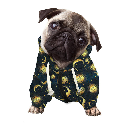 Vintage Moon And Sun Pattern Print Dog Zip Up Hoodie