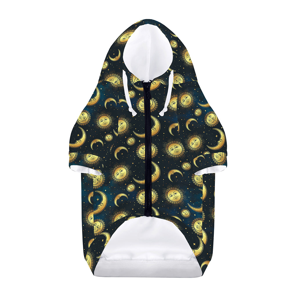 Vintage Moon And Sun Pattern Print Dog Zip Up Hoodie