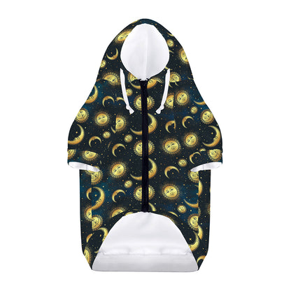 Vintage Moon And Sun Pattern Print Dog Zip Up Hoodie