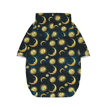 Vintage Moon And Sun Pattern Print Dog Zip Up Hoodie
