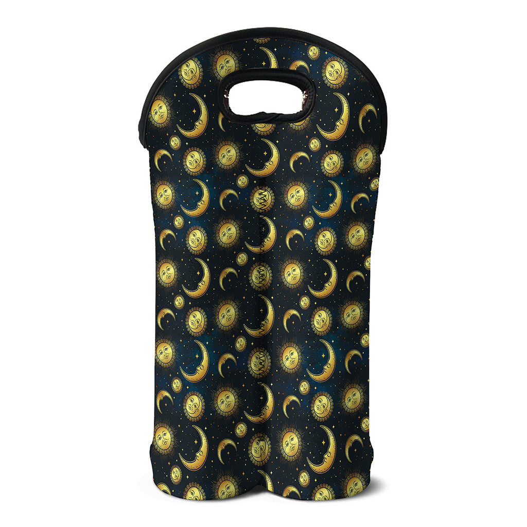 Vintage Moon And Sun Pattern Print Double Neoprene Wine Tote
