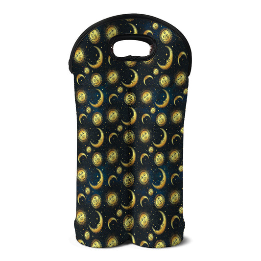 Vintage Moon And Sun Pattern Print Double Neoprene Wine Tote
