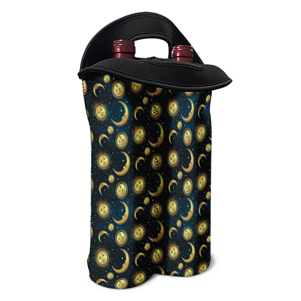 Vintage Moon And Sun Pattern Print Double Neoprene Wine Tote