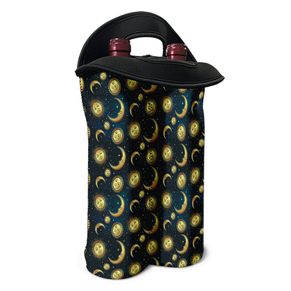 Vintage Moon And Sun Pattern Print Double Neoprene Wine Tote