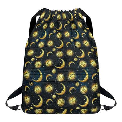 Vintage Moon And Sun Pattern Print Drawstring Backpack