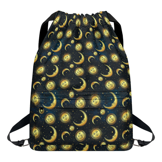 Vintage Moon And Sun Pattern Print Drawstring Backpack