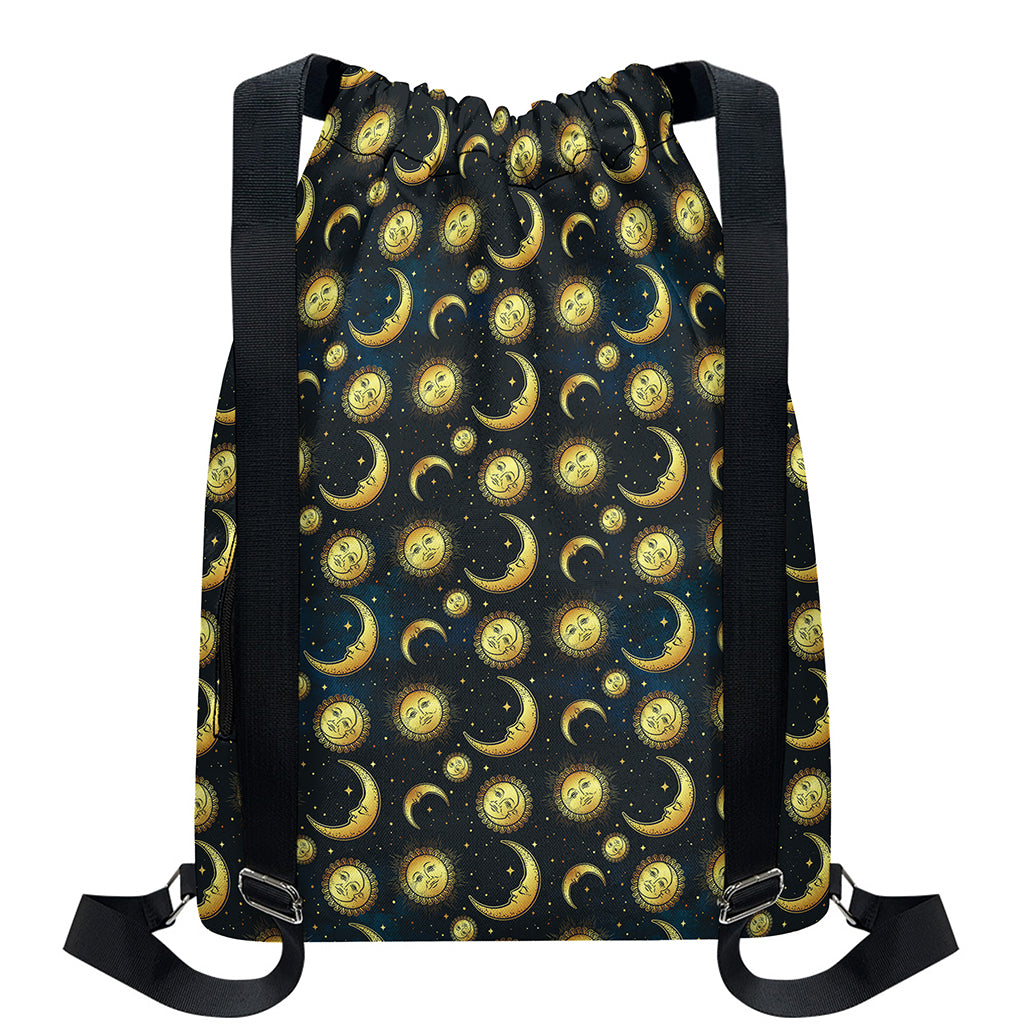 Vintage Moon And Sun Pattern Print Drawstring Backpack