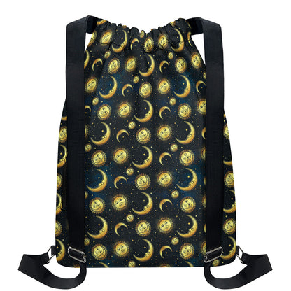 Vintage Moon And Sun Pattern Print Drawstring Backpack
