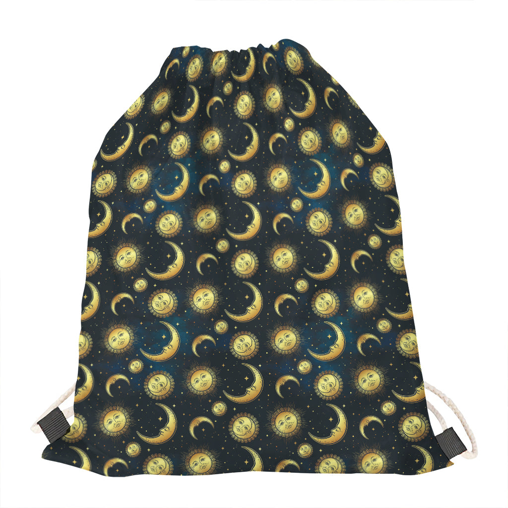 Vintage Moon And Sun Pattern Print Drawstring Bag