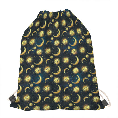 Vintage Moon And Sun Pattern Print Drawstring Bag