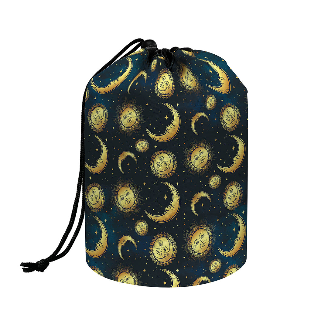 Vintage Moon And Sun Pattern Print Drawstring Makeup Bag