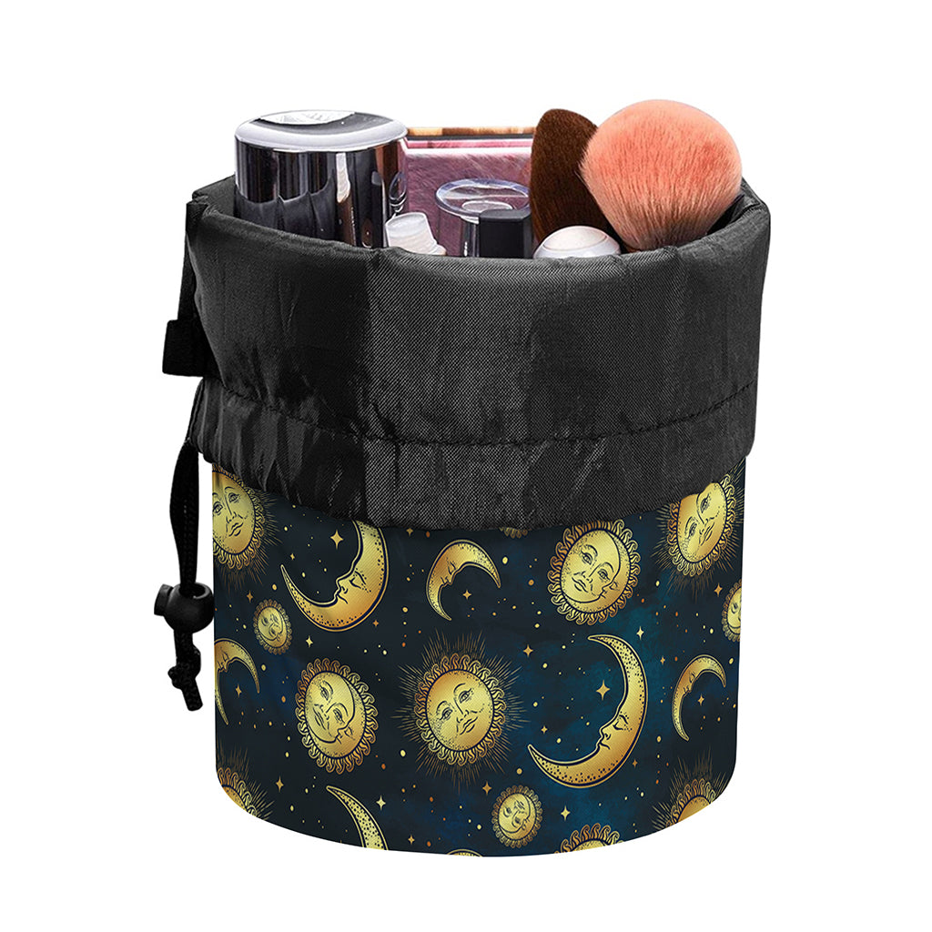 Vintage Moon And Sun Pattern Print Drawstring Makeup Bag