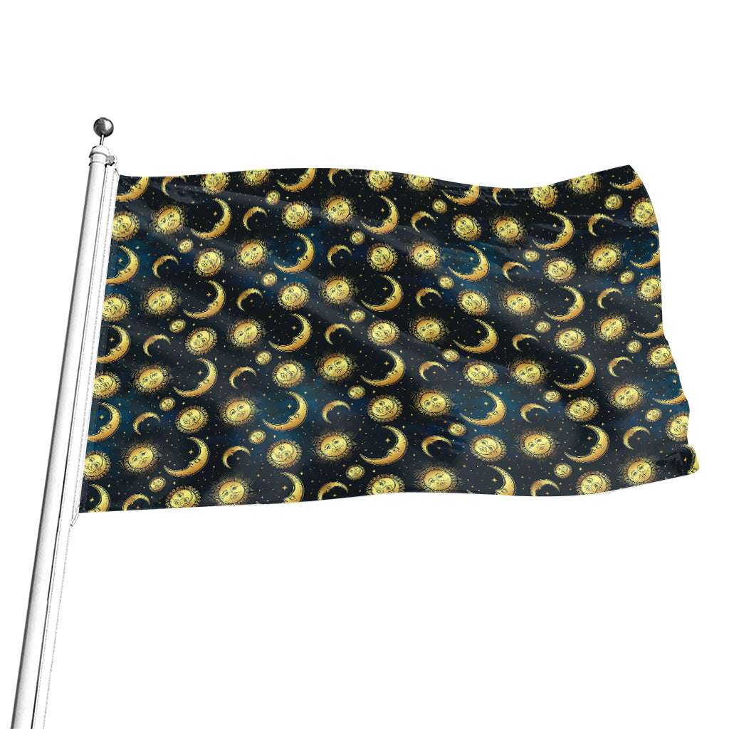Vintage Moon And Sun Pattern Print Flag