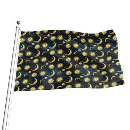 Vintage Moon And Sun Pattern Print Flag