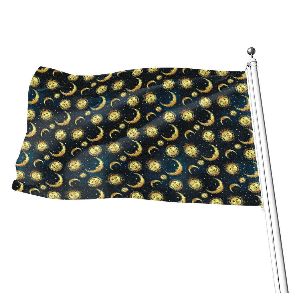 Vintage Moon And Sun Pattern Print Flag