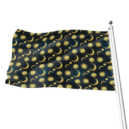 Vintage Moon And Sun Pattern Print Flag