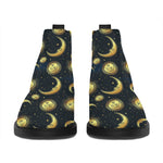 Vintage Moon And Sun Pattern Print Flat Ankle Boots