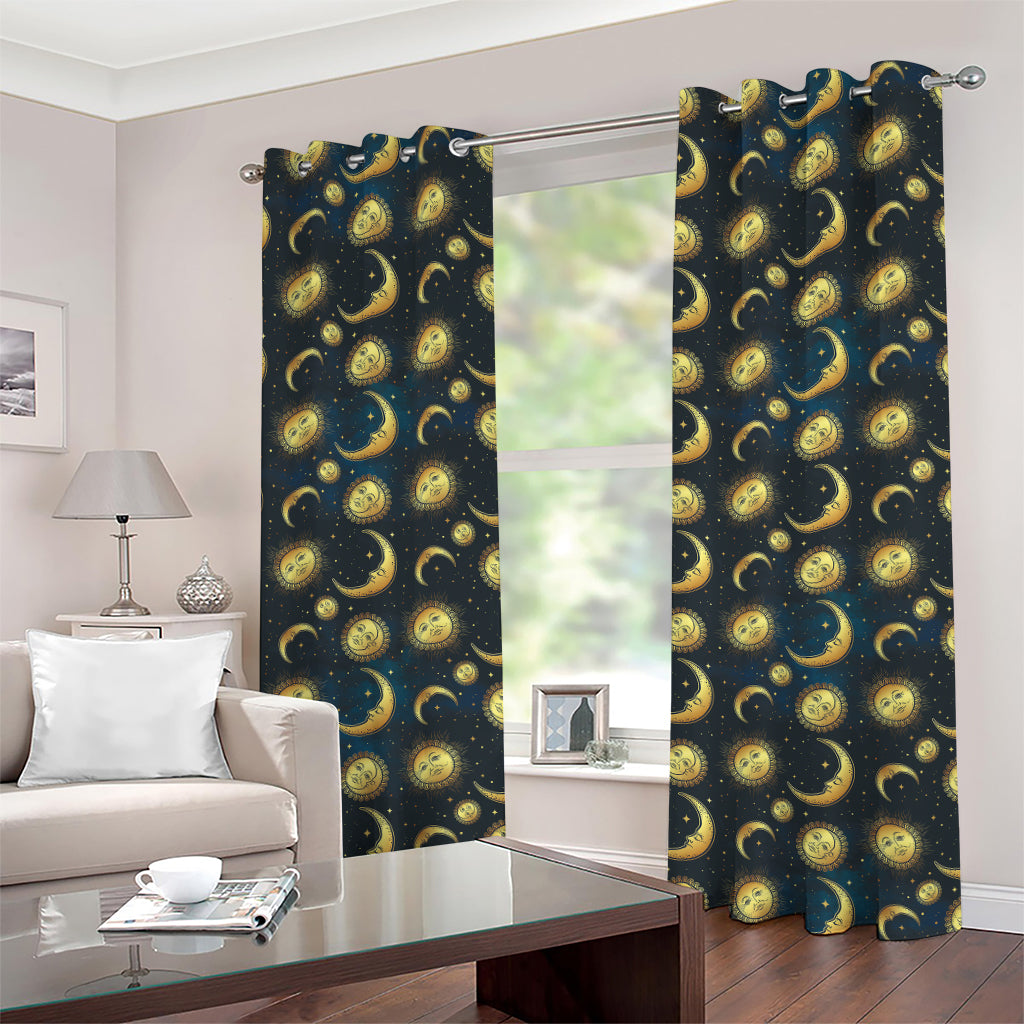 Vintage Moon And Sun Pattern Print Grommet Curtains