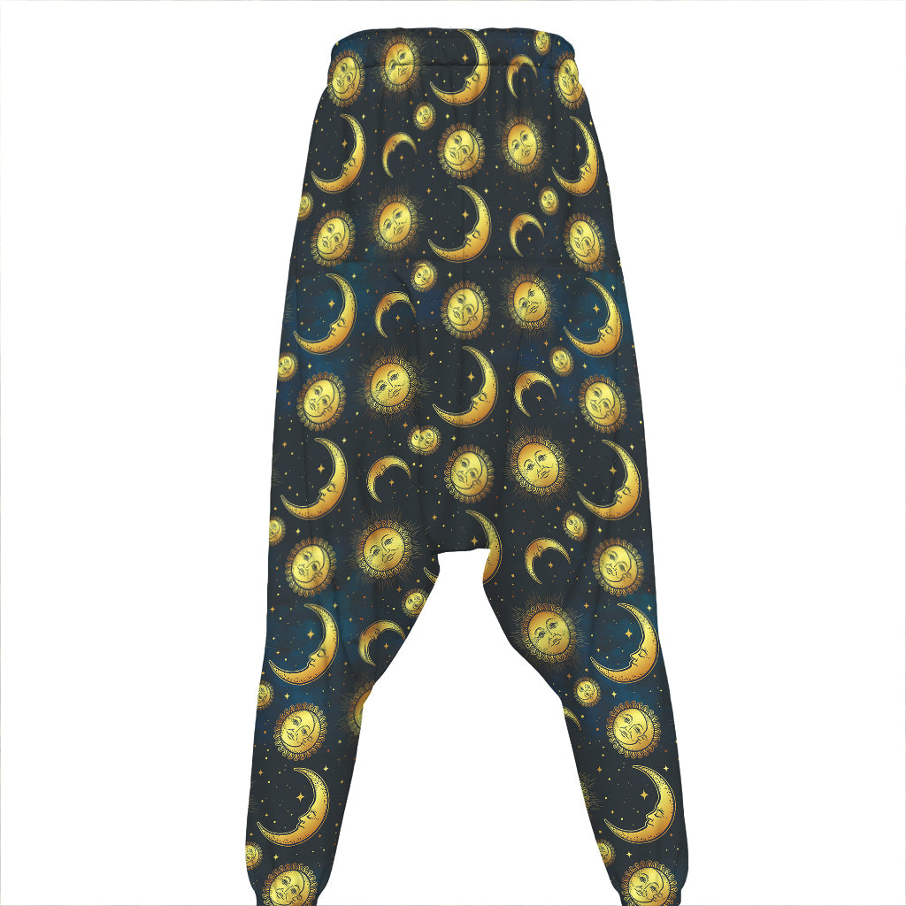 Vintage Moon And Sun Pattern Print Hammer Pants