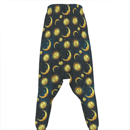 Vintage Moon And Sun Pattern Print Hammer Pants