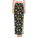 Vintage Moon And Sun Pattern Print High Slit Maxi Skirt