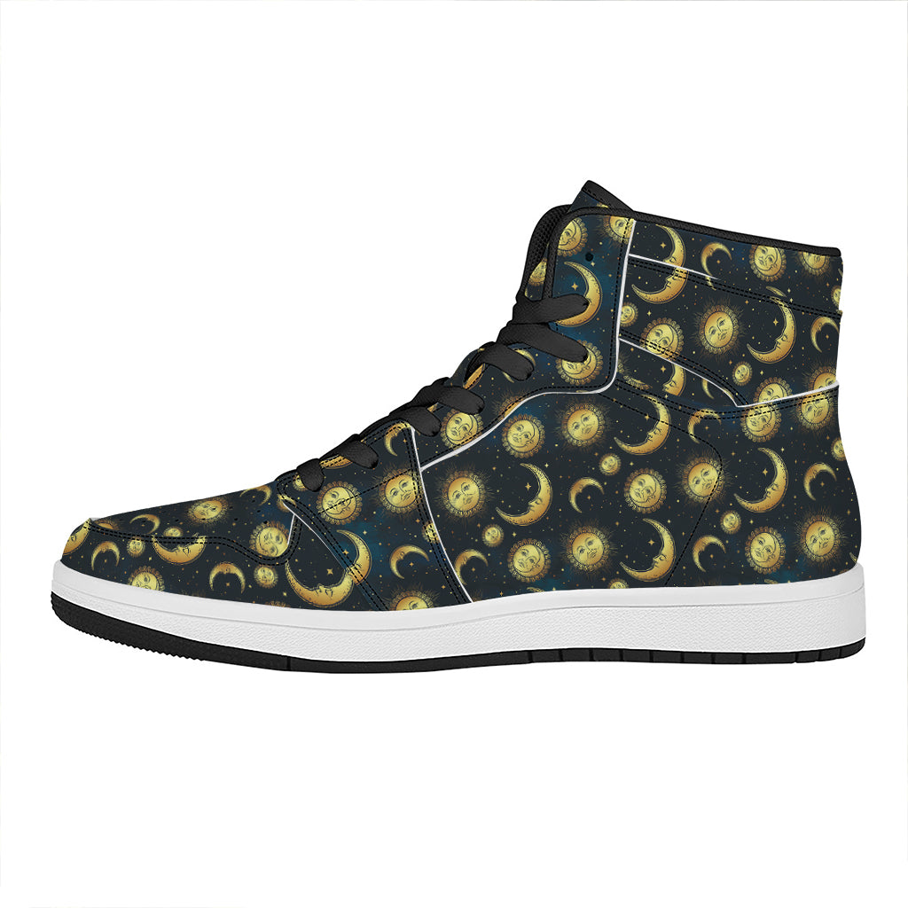 Vintage Moon And Sun Pattern Print High Top Leather Sneakers