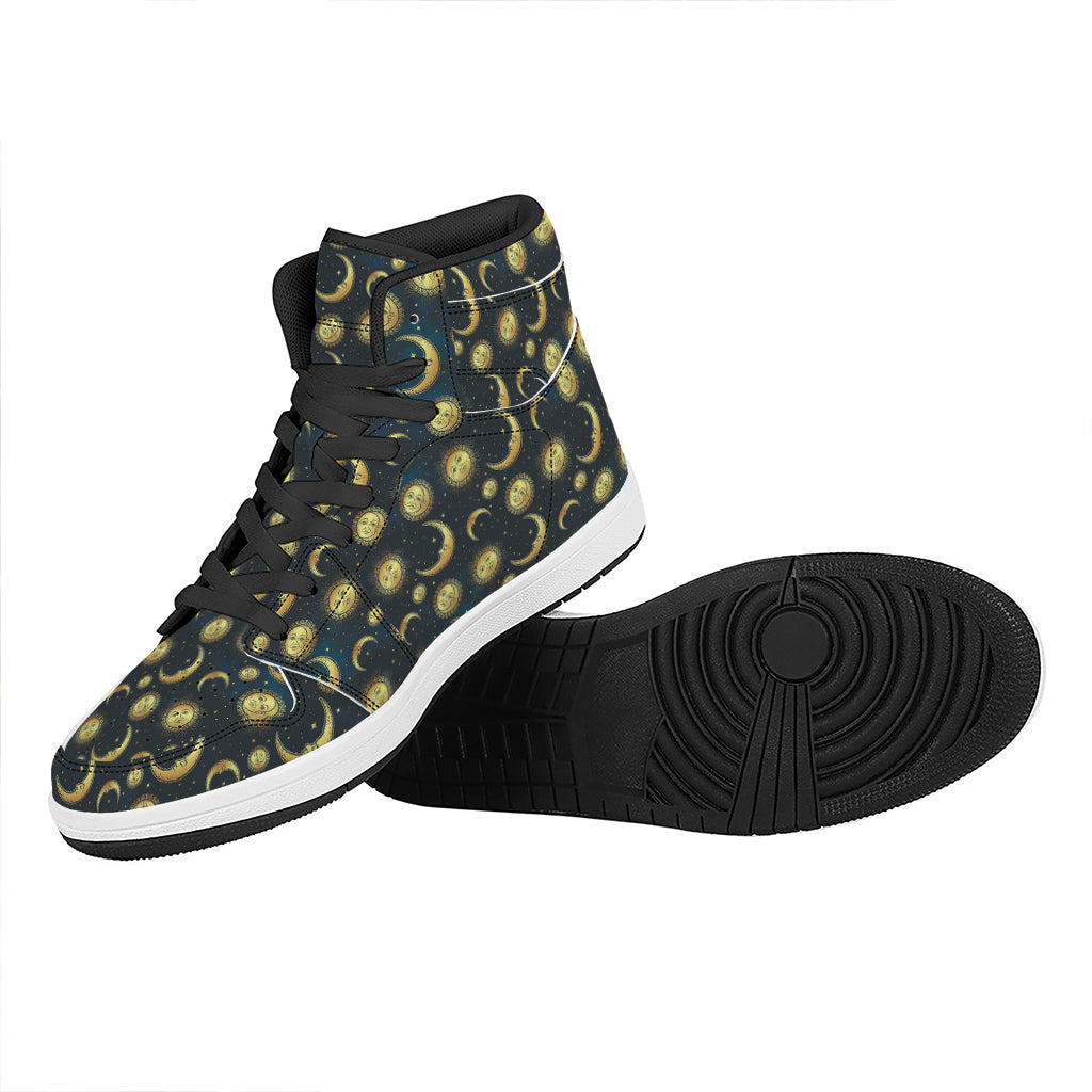 Vintage Moon And Sun Pattern Print High Top Leather Sneakers