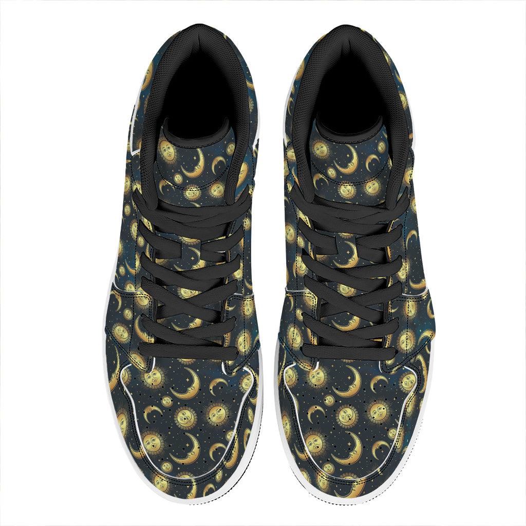 Vintage Moon And Sun Pattern Print High Top Leather Sneakers