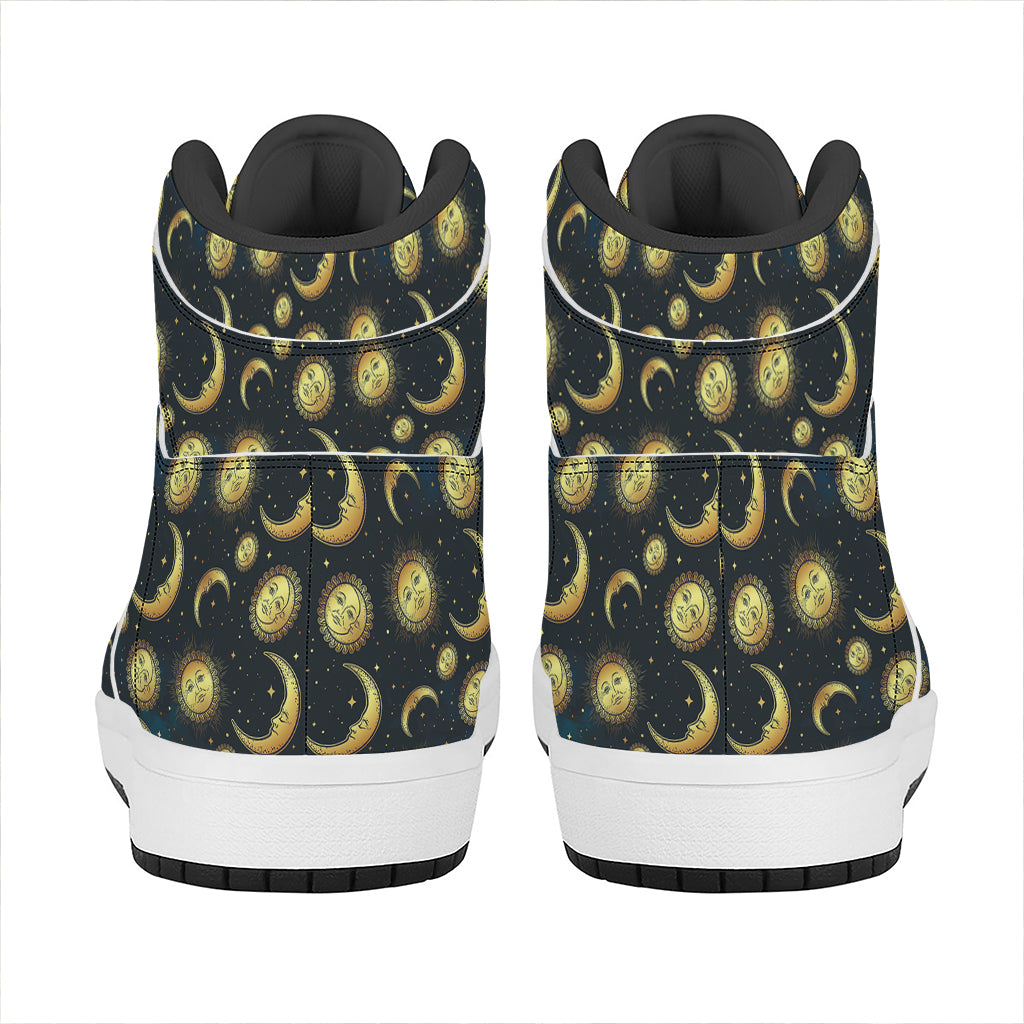 Vintage Moon And Sun Pattern Print High Top Leather Sneakers