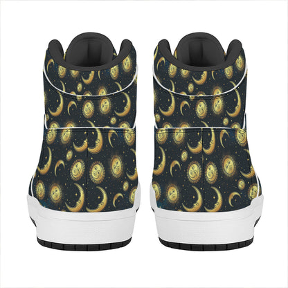 Vintage Moon And Sun Pattern Print High Top Leather Sneakers
