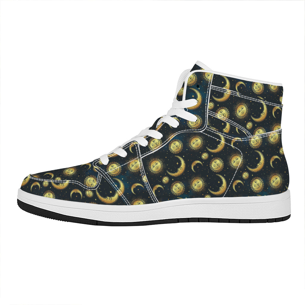 Vintage Moon And Sun Pattern Print High Top Leather Sneakers
