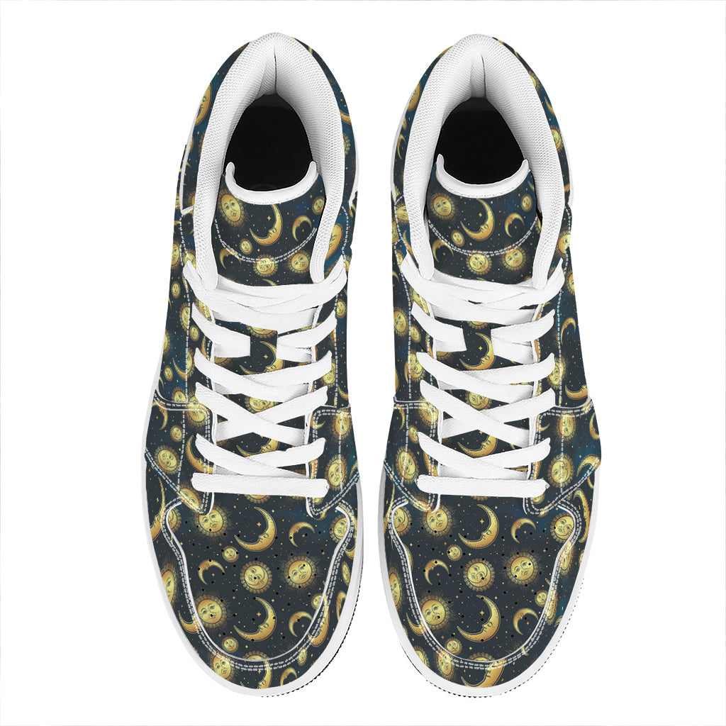 Vintage Moon And Sun Pattern Print High Top Leather Sneakers