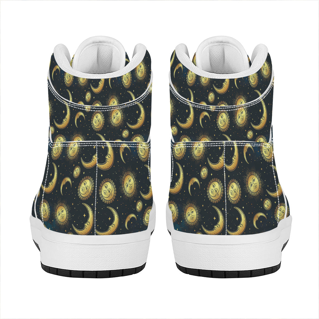 Vintage Moon And Sun Pattern Print High Top Leather Sneakers