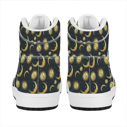 Vintage Moon And Sun Pattern Print High Top Leather Sneakers